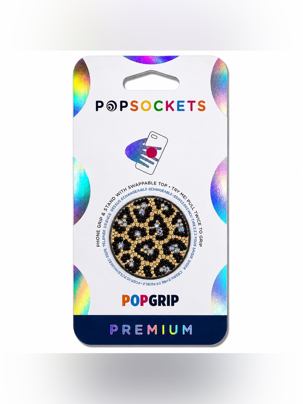 Luxe Crystal Leopard Print Gold PopSocket Phone Holder Grip New